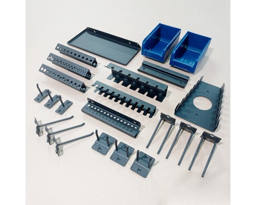 Навесные металлические аксессуары на перфопанель - 23 предмета